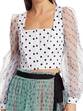 STAUD White and Black Polka Dot Blouse